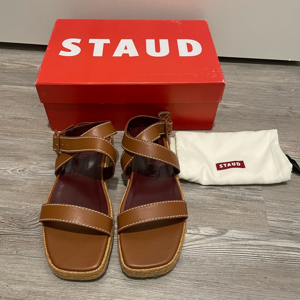 Staud Leather Espadrille Sandals Tan / Natural Size 40